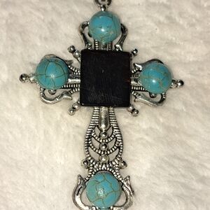Silver and Turquoise Cross Pendant